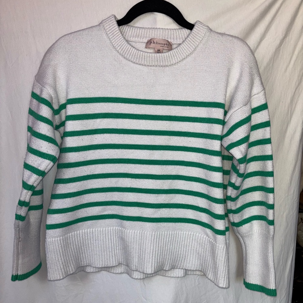 Philosophy Women's White and Green Striped Sweater